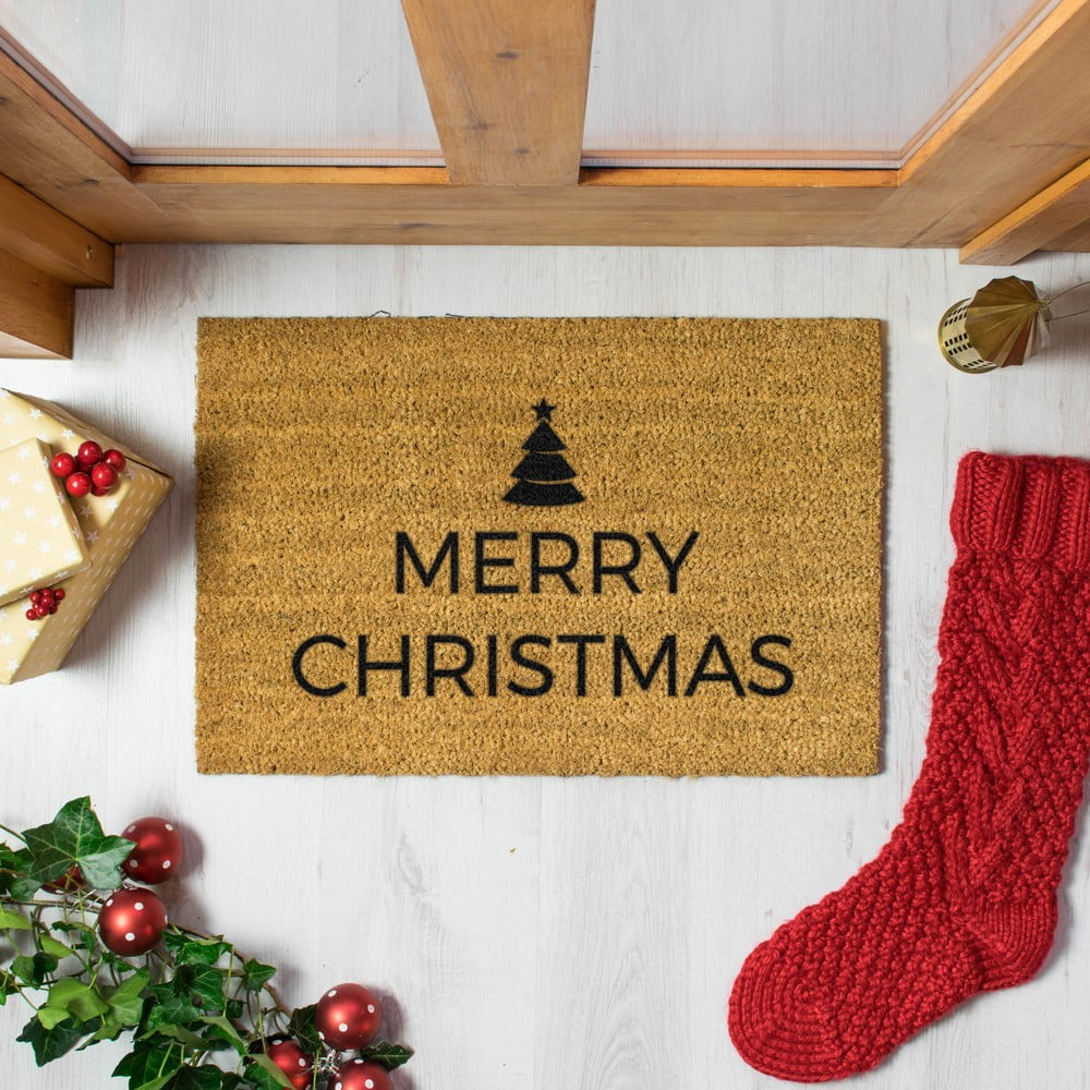 Obrázok Čierna rohožka z prírodného kokosového vlákna Artsy Doormats Merry Christmas, 40 x 60 cm