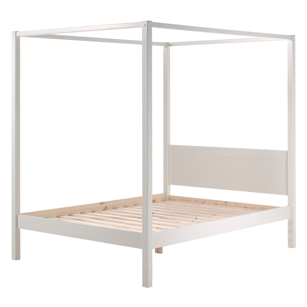 E-shop Biela detská posteľ Vipack Pino Canopy, 140 × 200 cm