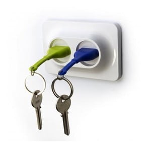 Nástenný držiak s kľúčenkami QUALY Double Unplug, zelená-modrá