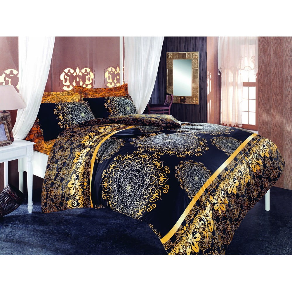 E-shop Čierna obliečky na dvojlôžko s plachtou Osman, 200 × 220 cm