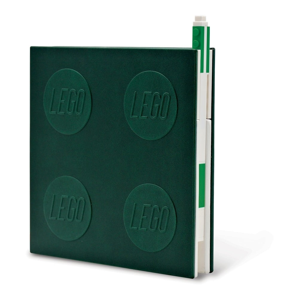 E-shop Fľaškovozelený štvorcový zápisník s gélovým perom LEGO®, 15,9 x 15,9 cm