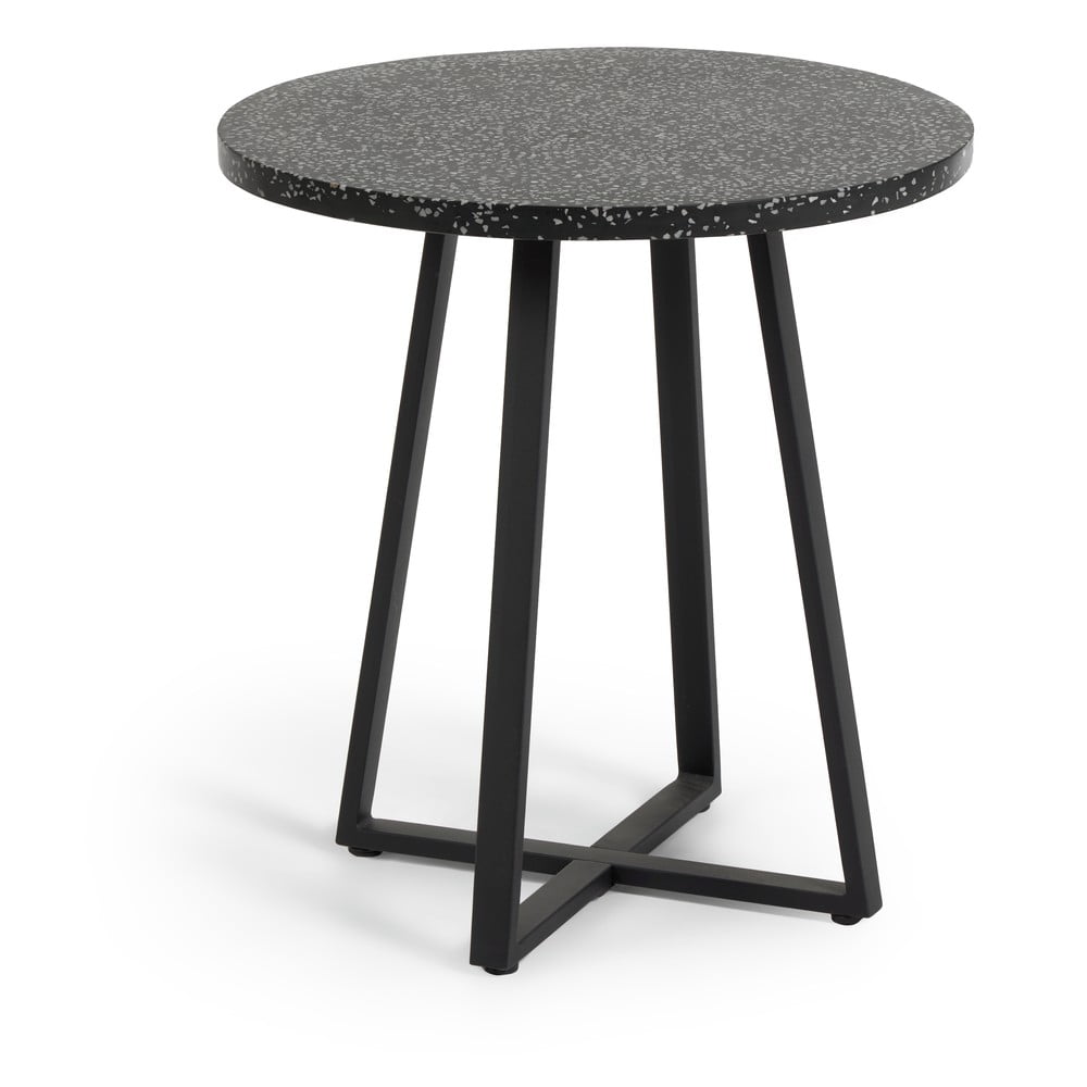 E-shop Čierny záhradný stôl s doskou z kameňa Kave Home Tella, ø 70 cm