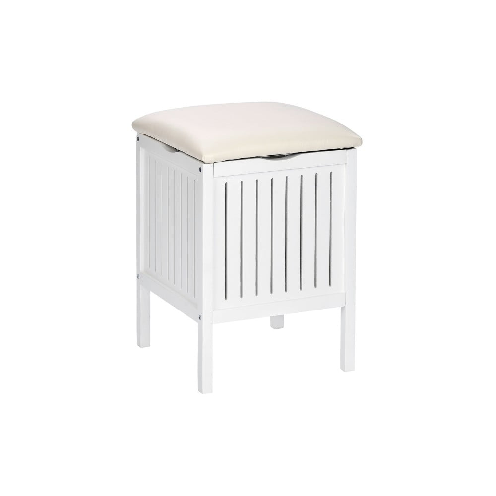 E-shop Biela drevená stolička do kúpeľne s úložným priestorom Wenko Oslo