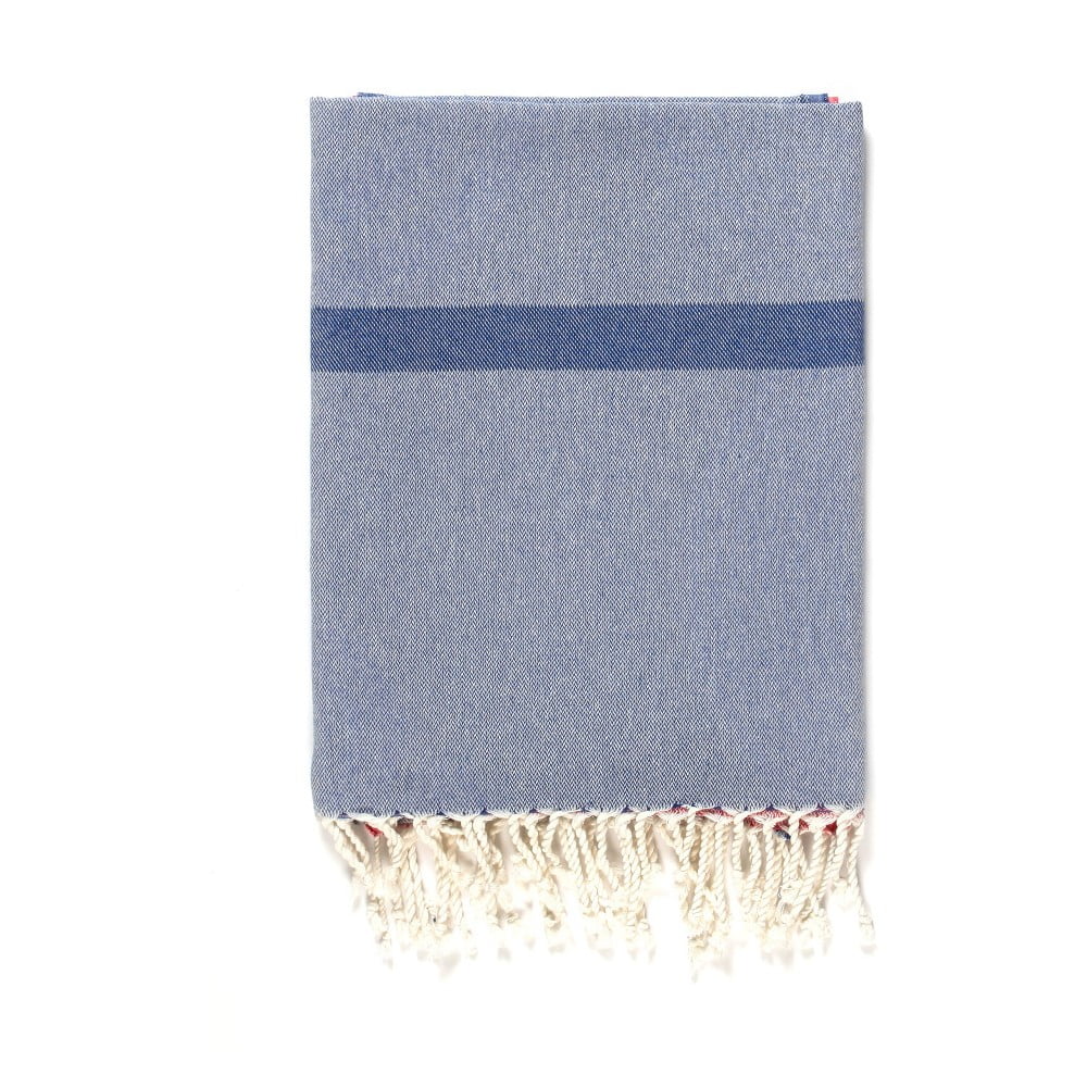 E-shop Modro-sivá osuška s prímesou bavlny Kate Louise Cotton Collection Line Blue Grey Pink, 100 × 180 cm
