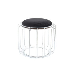 Čierny odkladací stolík / puf s konštrukciou v striebornej farbe 360 Living Canny, Ø 50 cm
