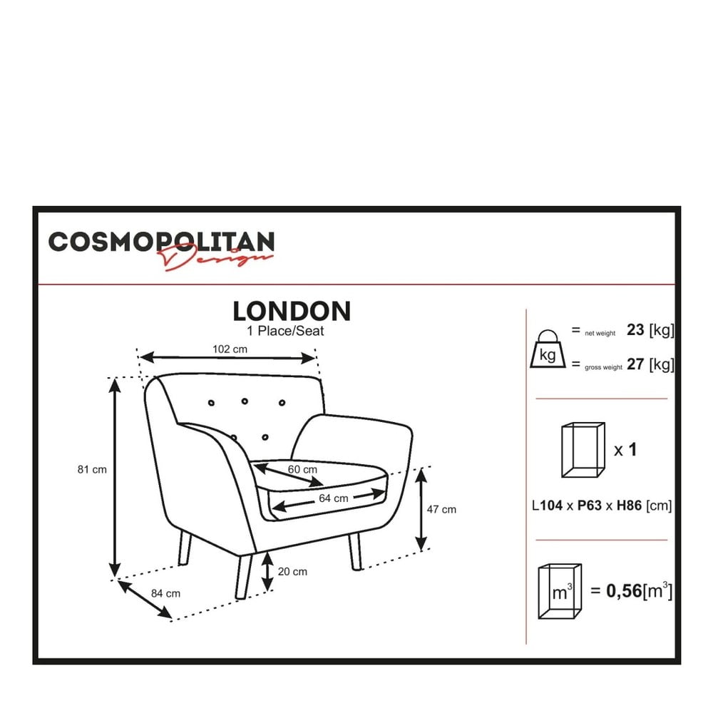 Obrázok Antracitovosivé kreslo Cosmopolitan design London