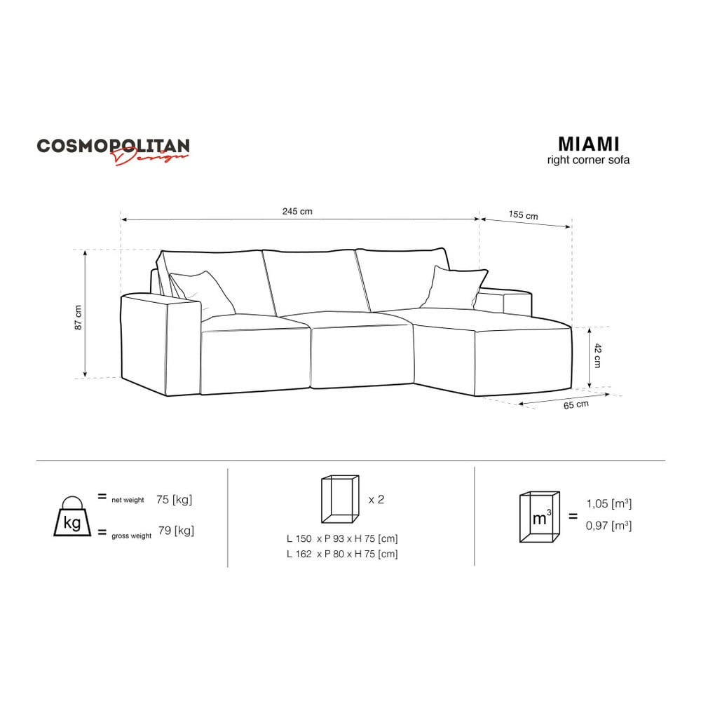 Obrázok Žltá rohová pohovka Cosmopolitan Design Miami, pravý roh