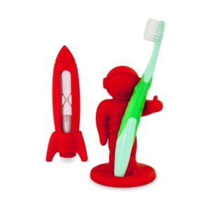 Červený detský set na čistenie zubov J-Me Rocket & Apollo