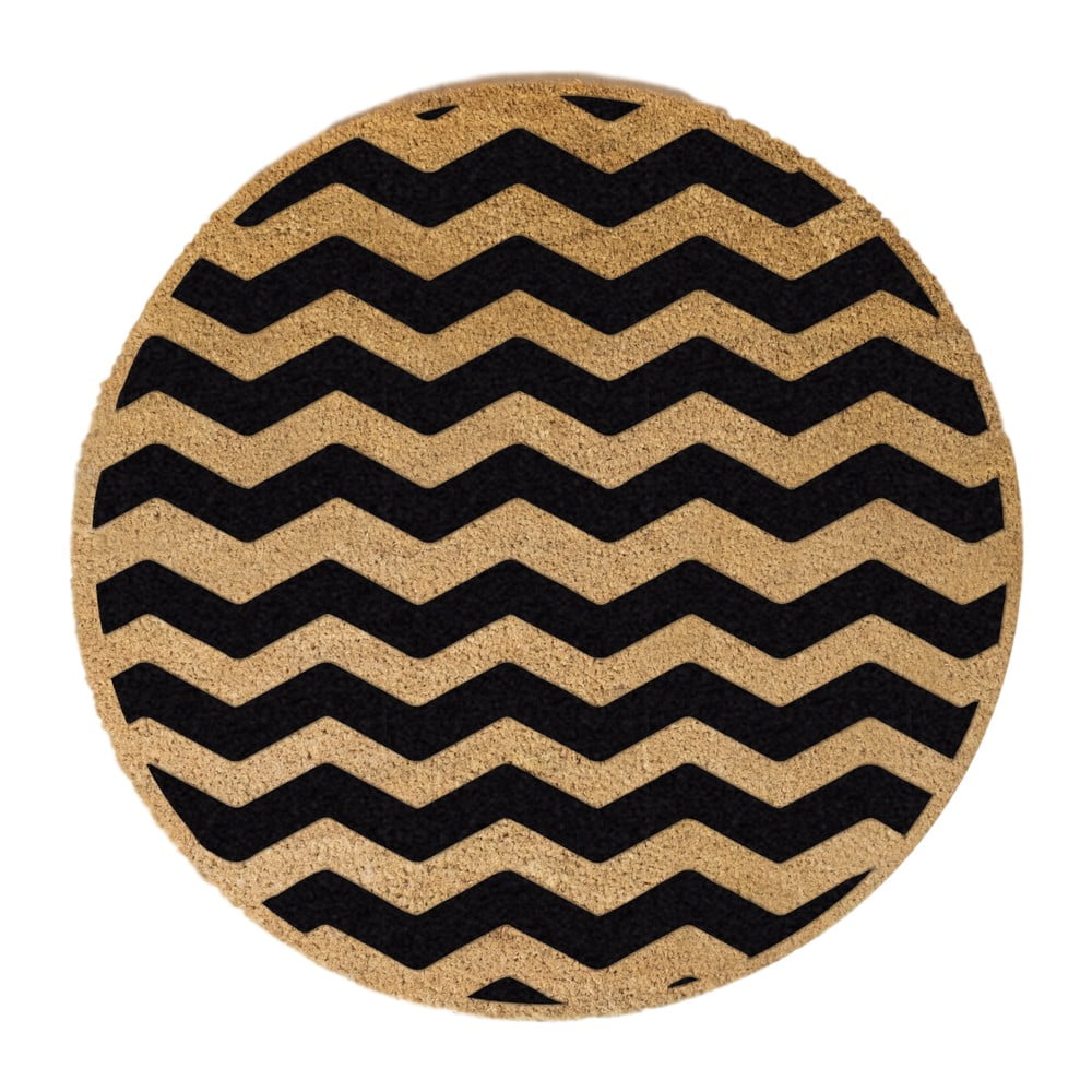 Obrázok Čierna okrúhla rohožka z prírodného kokosového vlákna Artsy Doormats Chevron, ⌀ 70 cm