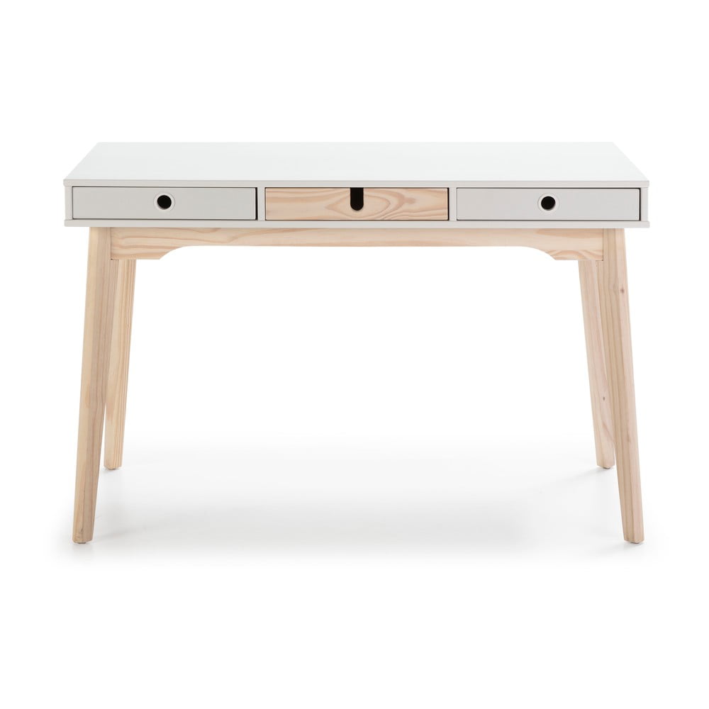 E-shop Biely písací stôl s nohami z borovicového dreva Marckeric Kiara