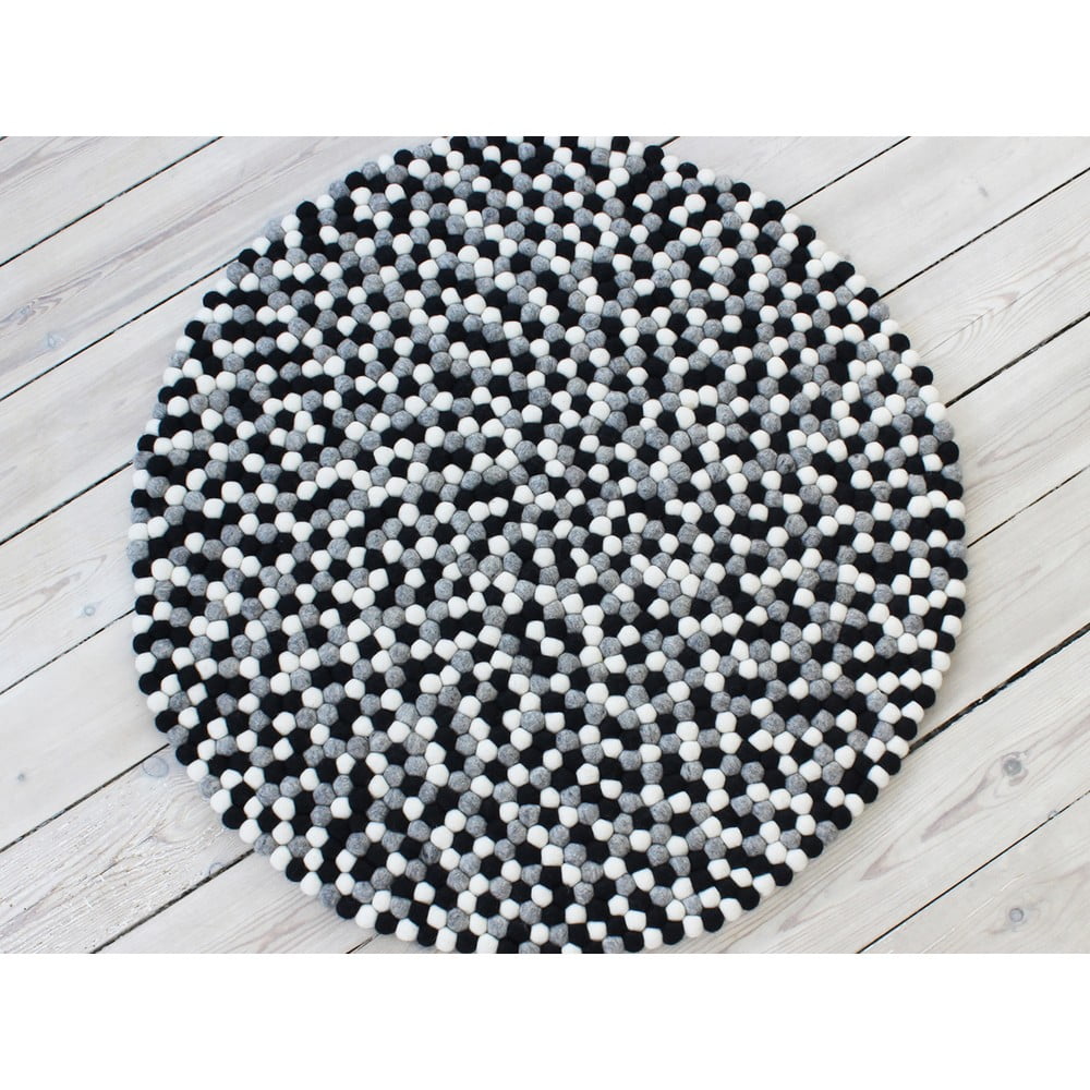 Obrázok Čierno-biely guľôčkový vlnený koberec Wooldot Ball rugs, ⌀ 140 cm