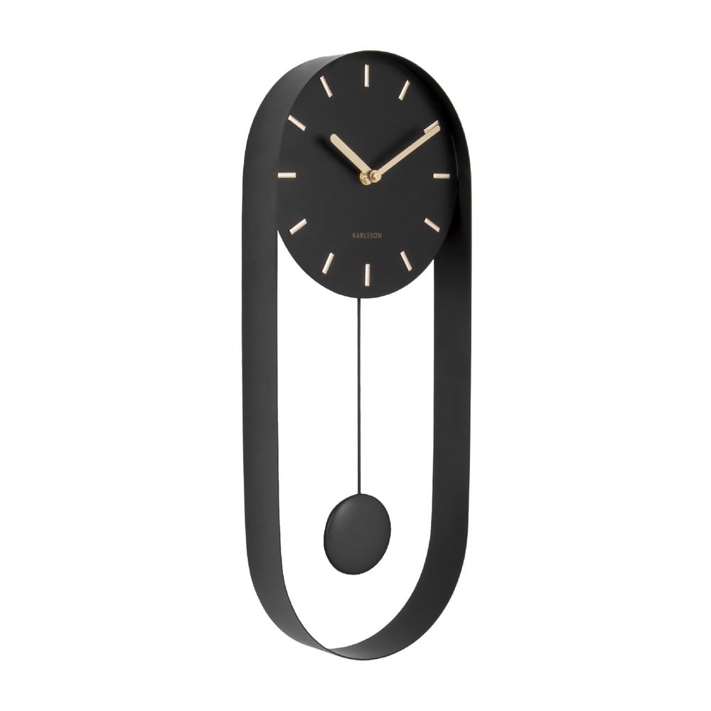 E-shop Čierne kyvadlové nástenné hodiny Karlsson Charm