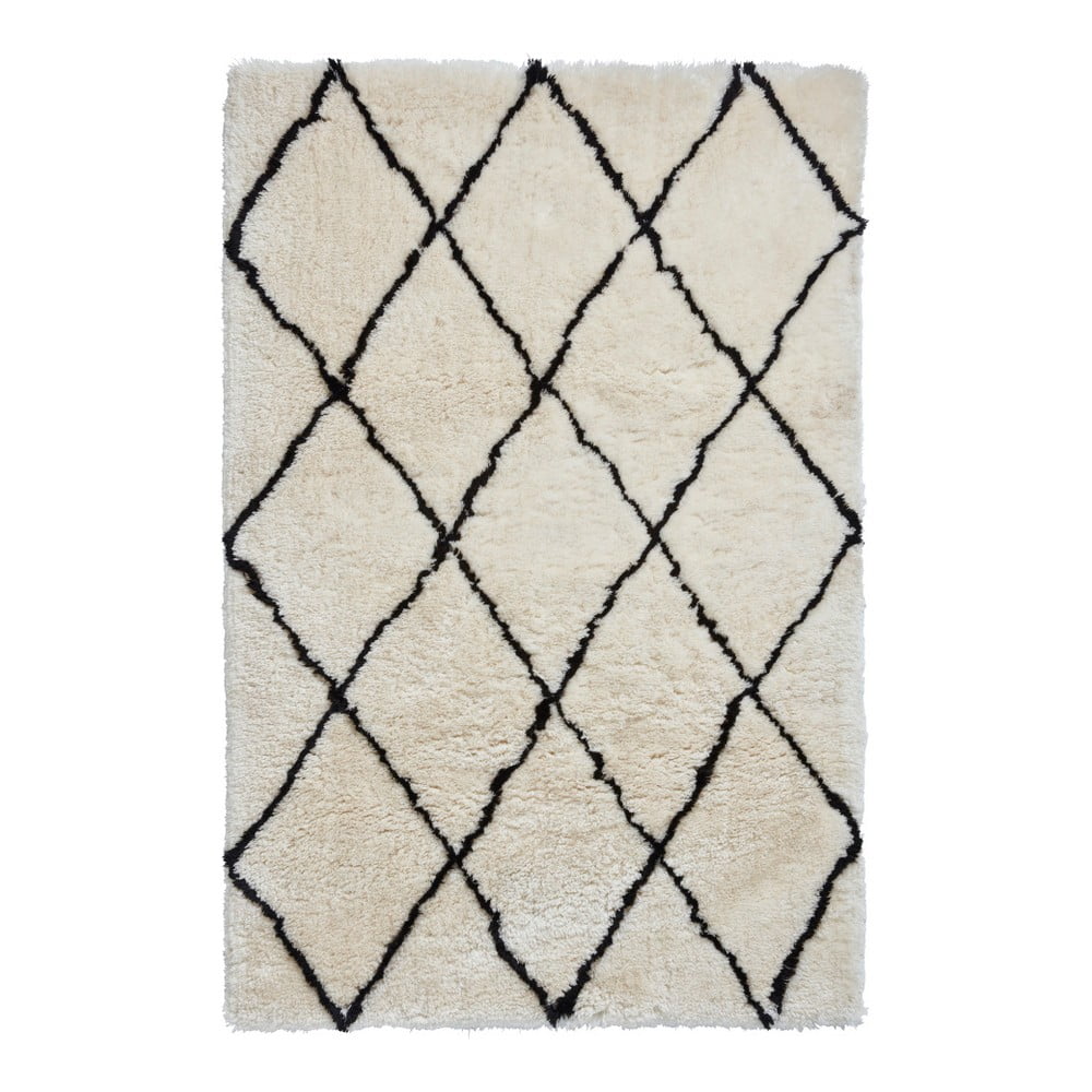 E-shop Béžovo-čierny ručne tuftovaný koberec Think Rugs Morocco Ivory & Black, 200 × 290 cm