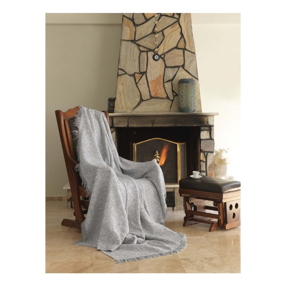 E-shop Sivá bavlnená deka Mismo Linen, 170 × 220 cm