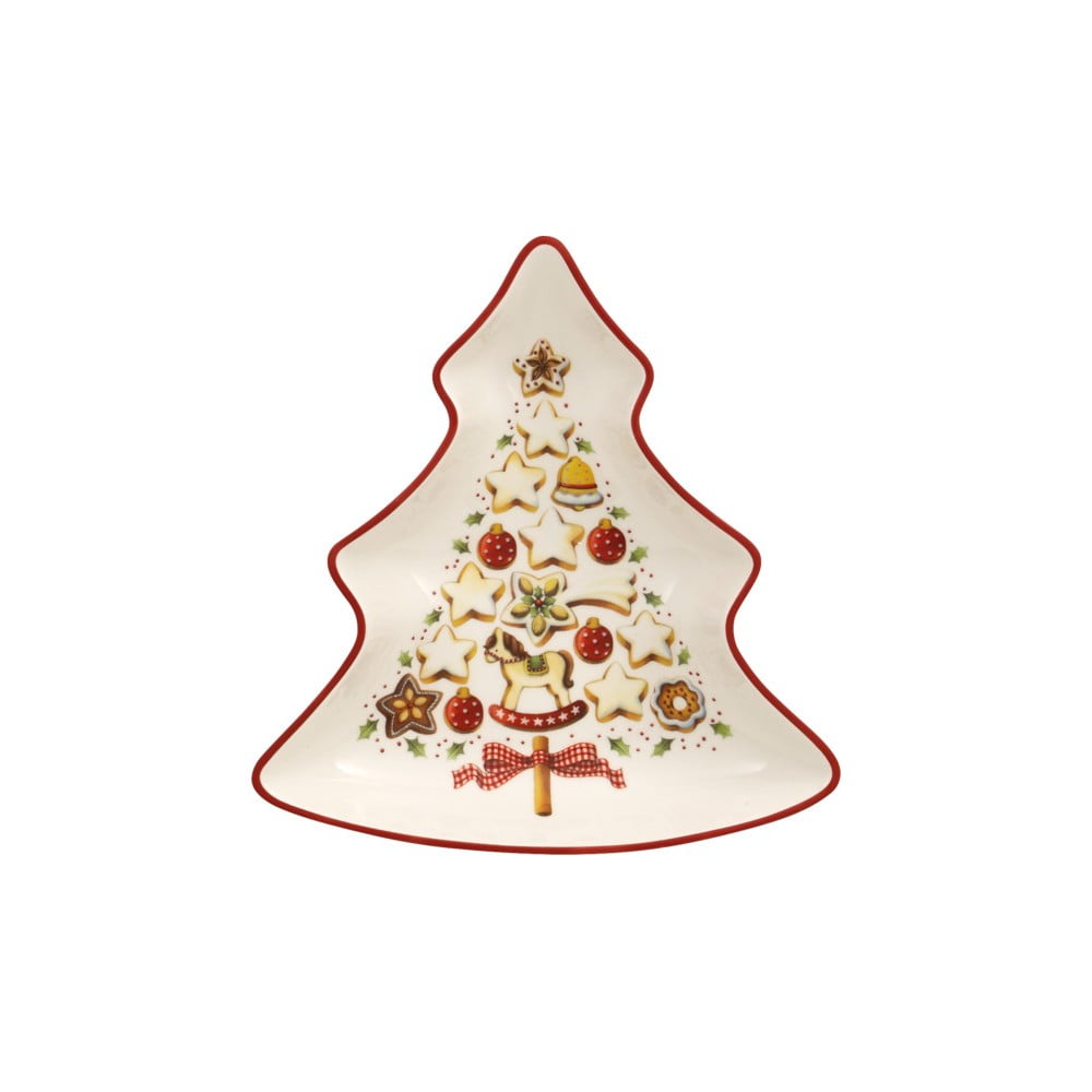 E-shop Červeno-biela porcelánová servírovacia miska v tvare vianočného stromčeka Villeroy & Boch Tree, 17,5 x 16,5 cm