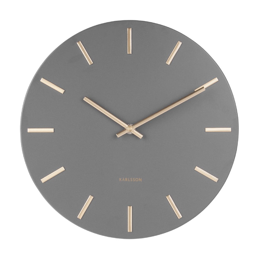 E-shop Sivé nástenné hodiny s ručičkami v zlatej farbe Karlsson Charm, ø 30 cm