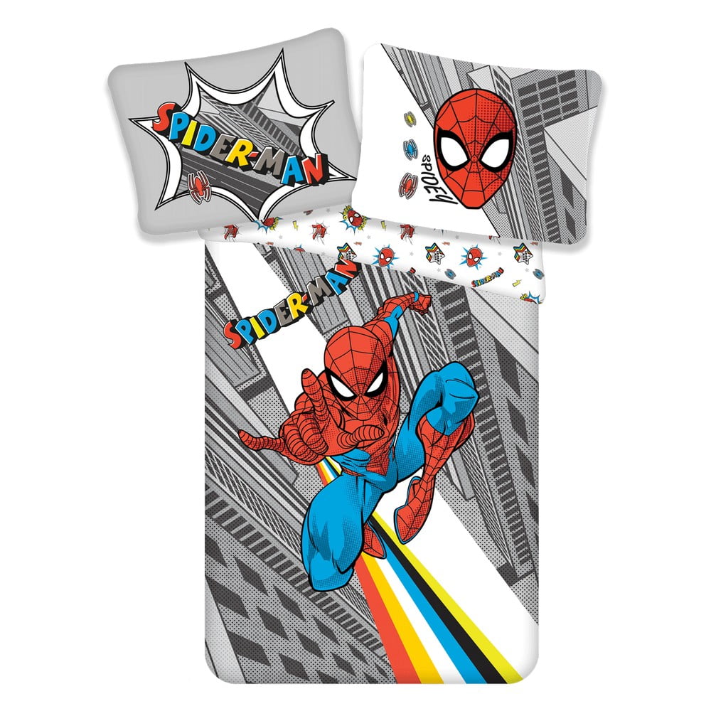 E-shop Šedé detské bavlnené obliečky Jerry Fabrics Spiderman, 140 x 200 cm