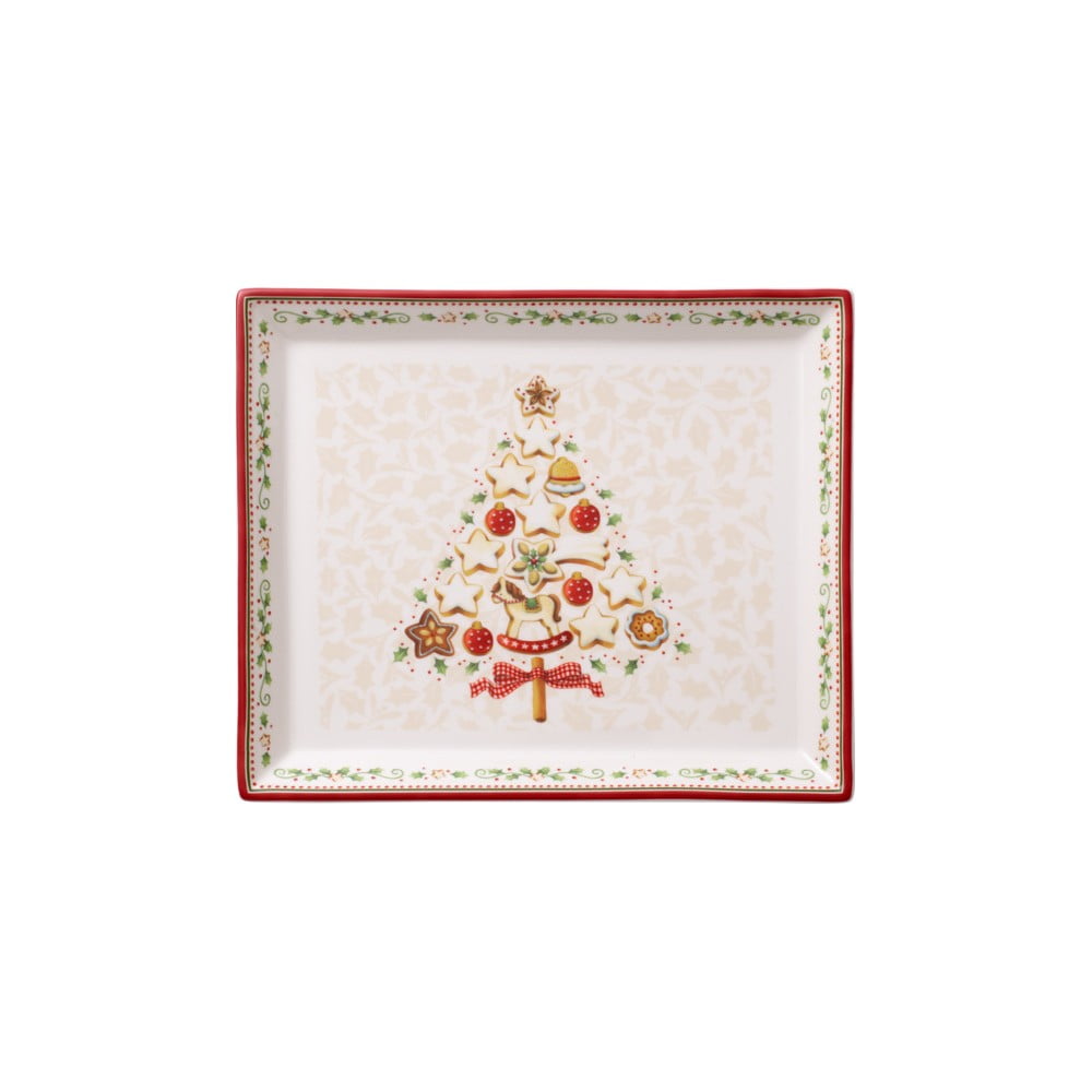 E-shop Červený a béžový porcelánový tanier s vianočným motívom Villeroy & Boch, 27,4 x 22,7 cm