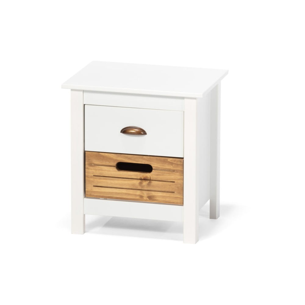 E-shop Nočný stolík z bieleho borovicového dreva s 2 zásuvkami Bonami Essentials Ibiza