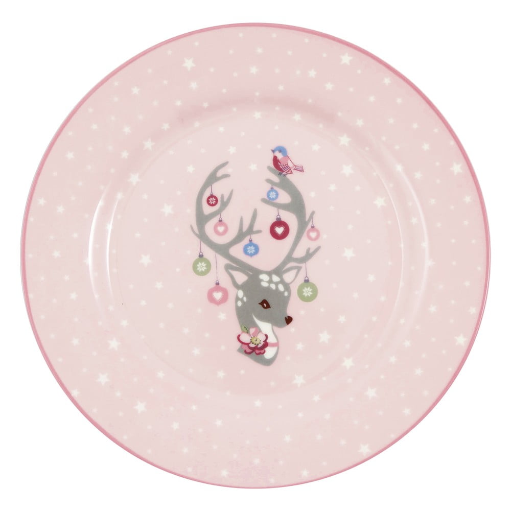 E-shop Ružový detský kameninový tanier Green Gate Dina, ø 20 cm