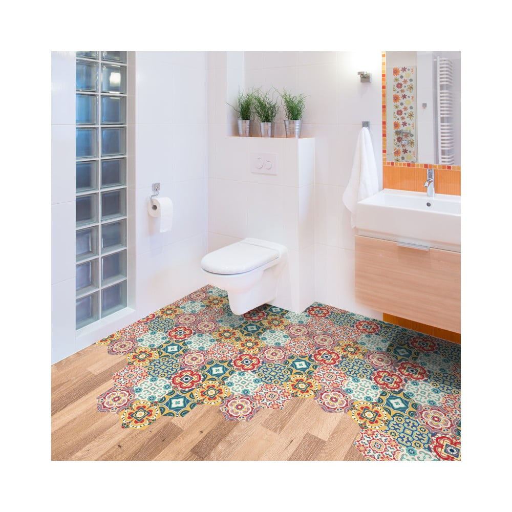 Obrázok Sada 10 samolepiek na podlahu Ambiance Floor Stickers Hexagons Lorena, 40 × 90 cm