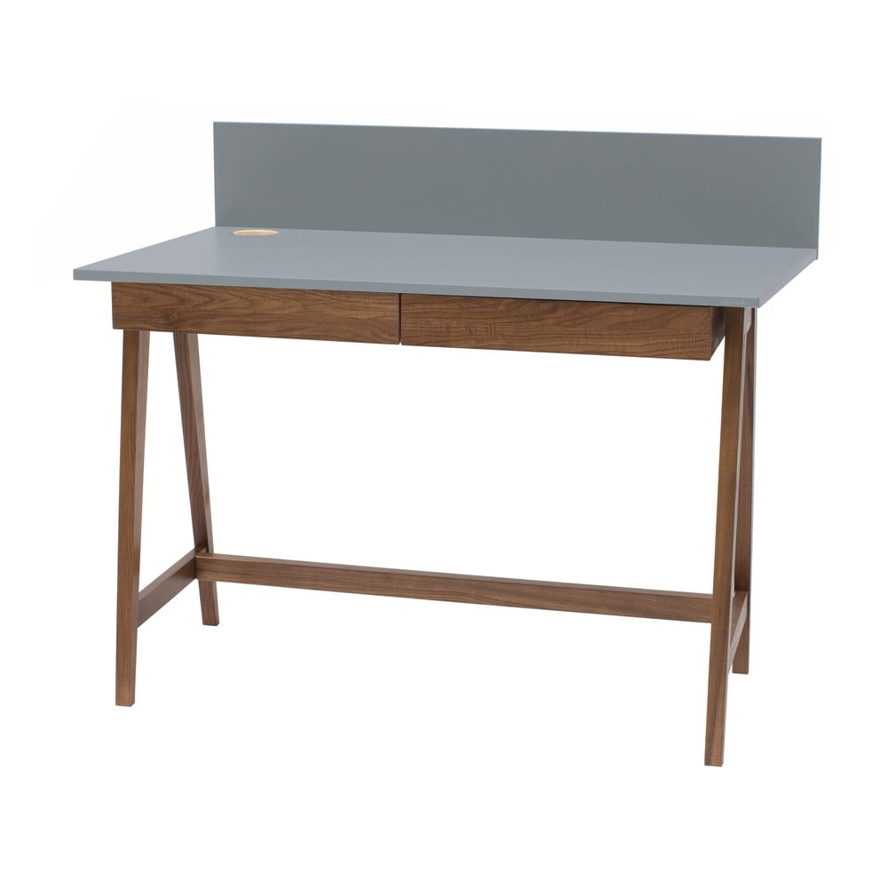 E-shop Sivý písací stôl s podnožím z jaseňového dreva Ragaba Luka Oak, dĺžka 110 cm