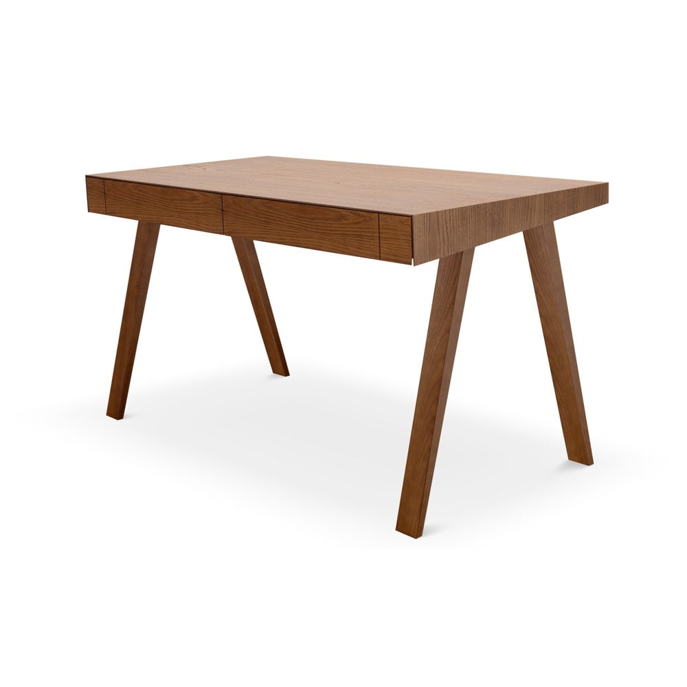 E-shop Hnedý písací stôl s nohami z jaseňového dreva EMKO 4.9, 140 x 70 cm