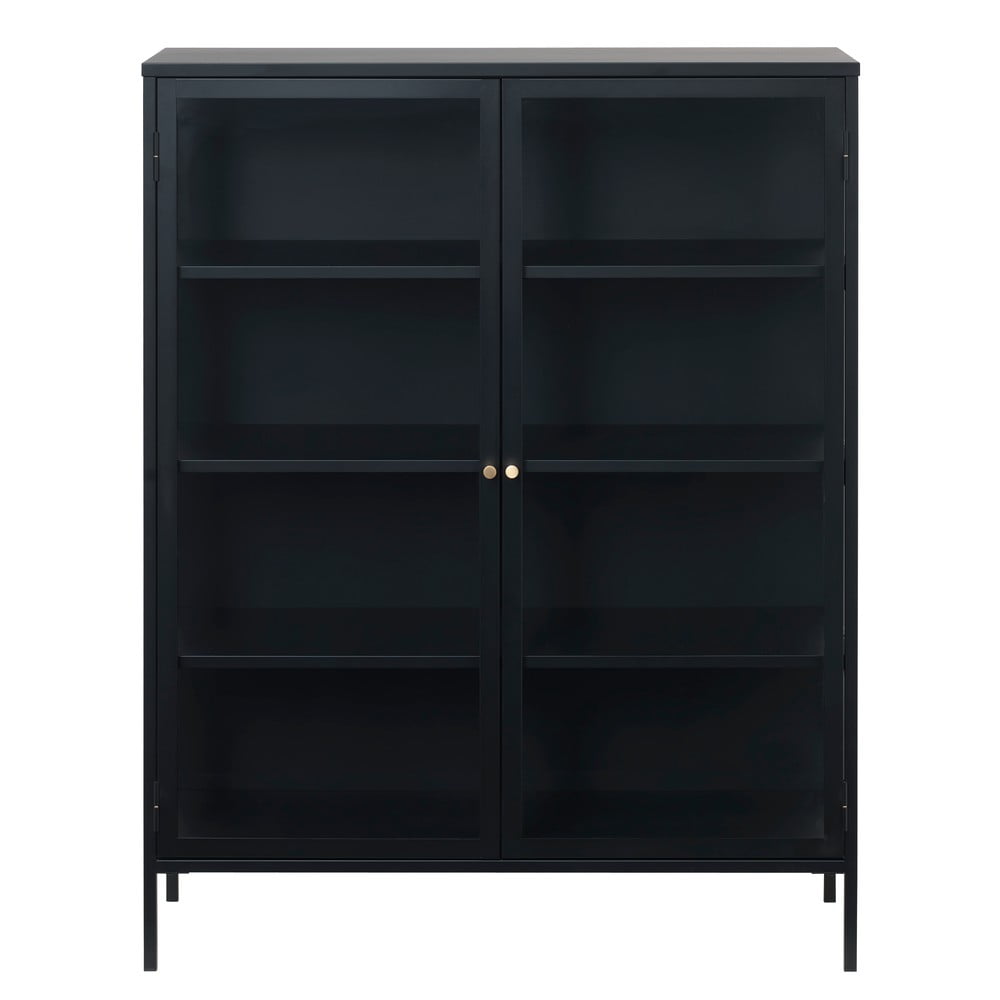 E-shop Čierna vitrína Unique Furniture Carmel, výška 140 cm