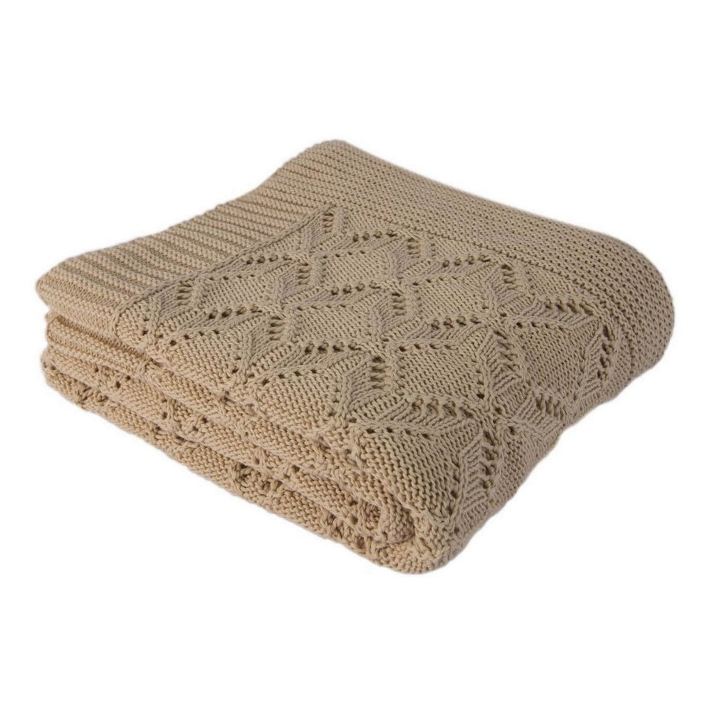 E-shop Svetlobéžová bavlnená deka Cotton, 170 × 130 cm
