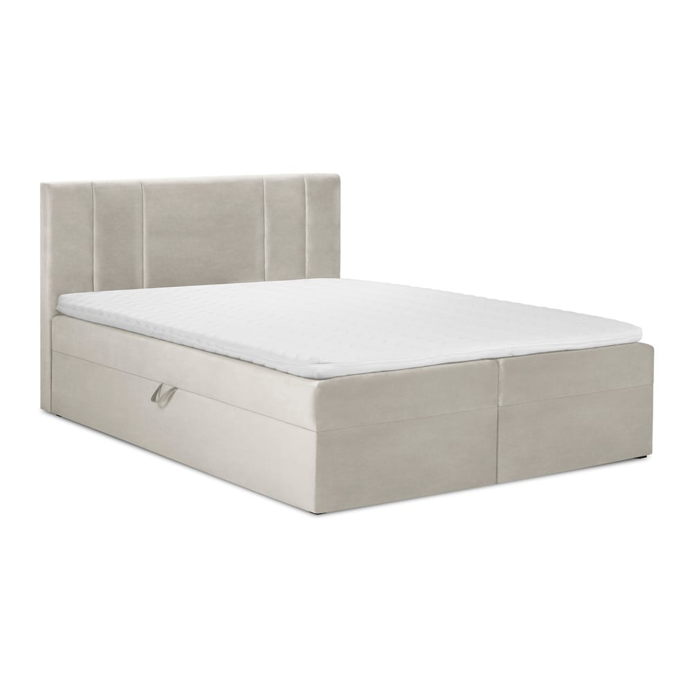 E-shop Béžová zamatová dvojlôžková posteľ Mazzini Beds Afra, 140 x 200 cm