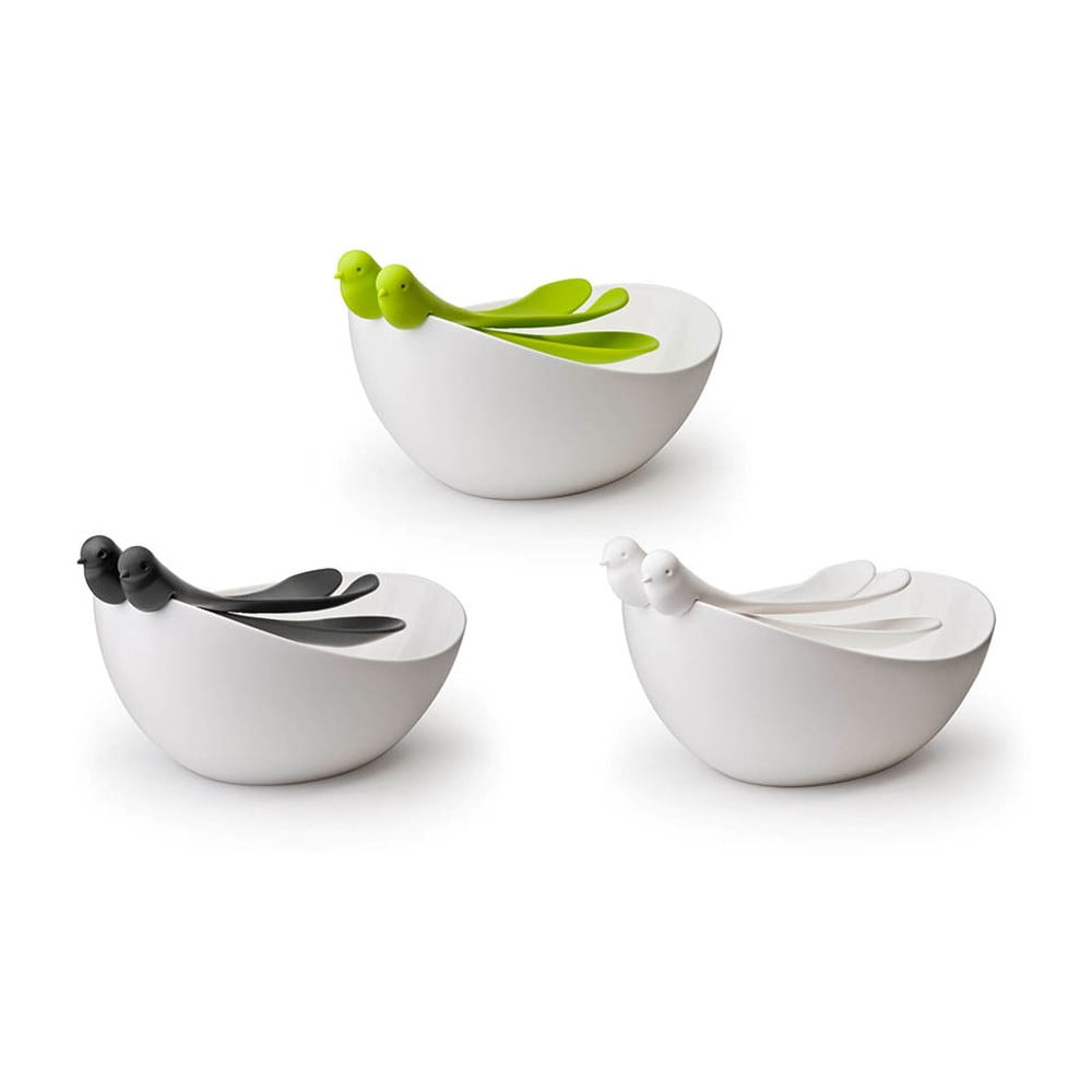 Obrázok Bielo-čierny šalátový set s misou Qualy&CO Salad Bowl