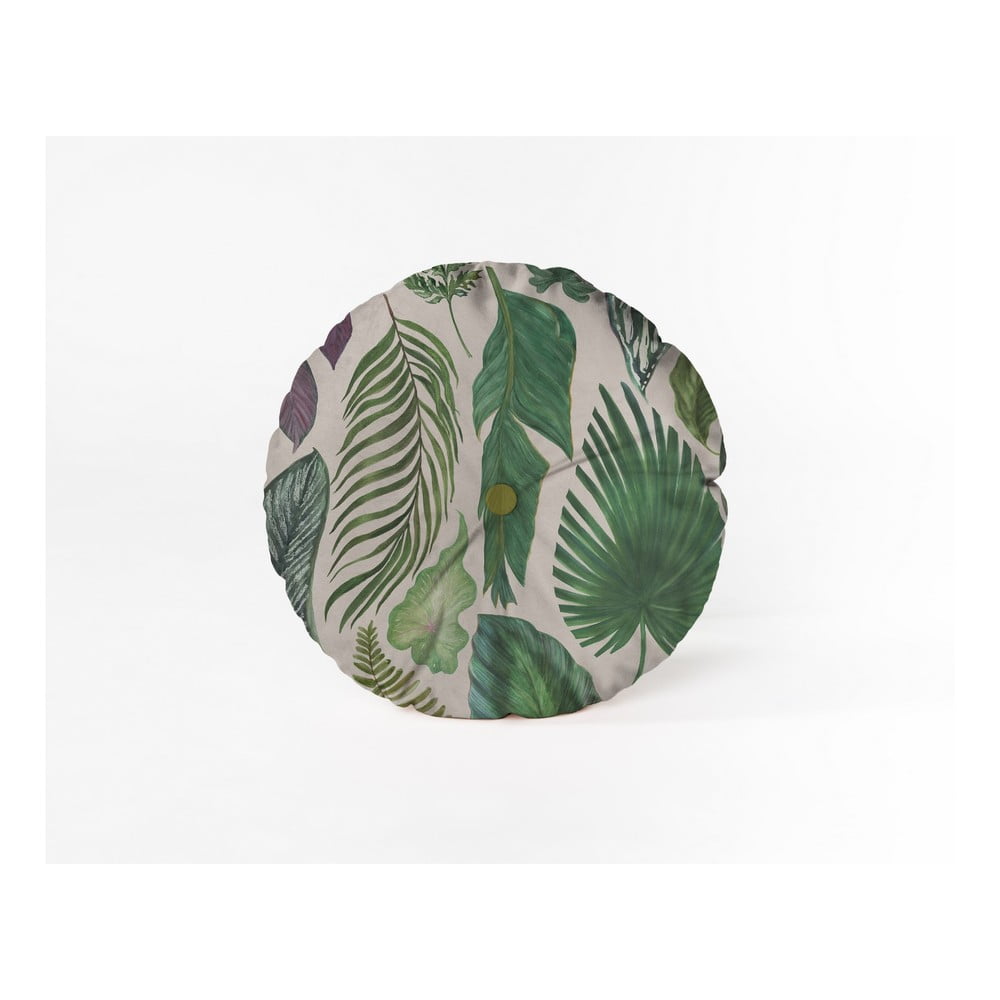 E-shop Okrúhly dekoratívny vankúš so zamatovým poťahom Velvet Atelier Leaves, ⌀ 45 cm