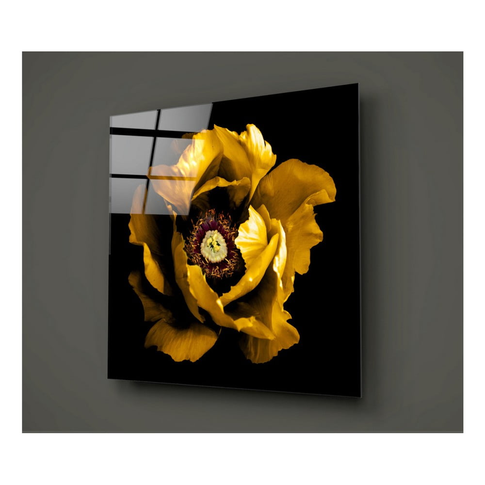 E-shop Čierno-žltý sklenený obraz Insigne Rustenna, 40 × 40 cm