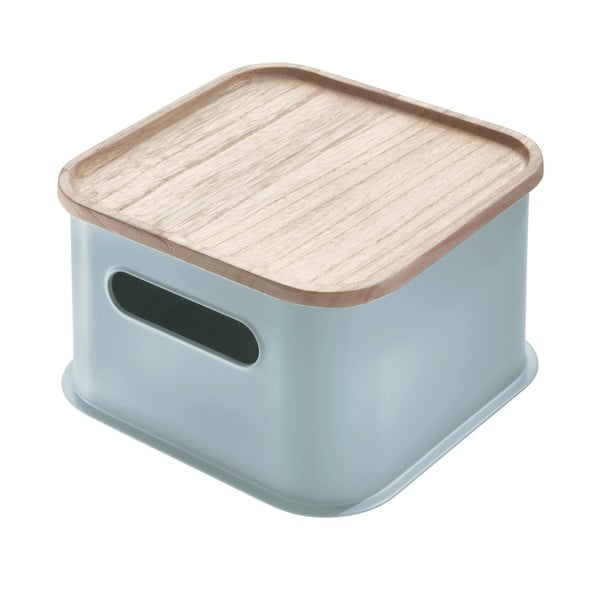 Sivý úložný box s vekom z dreva paulownia iDesign Eco Handled, 21,3 x 21,3 cm