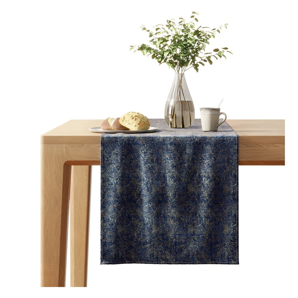 E-shop Modrý behúň na stôl so zamatovým povrchom AmeliaHome Veras, 40 x 140 cm