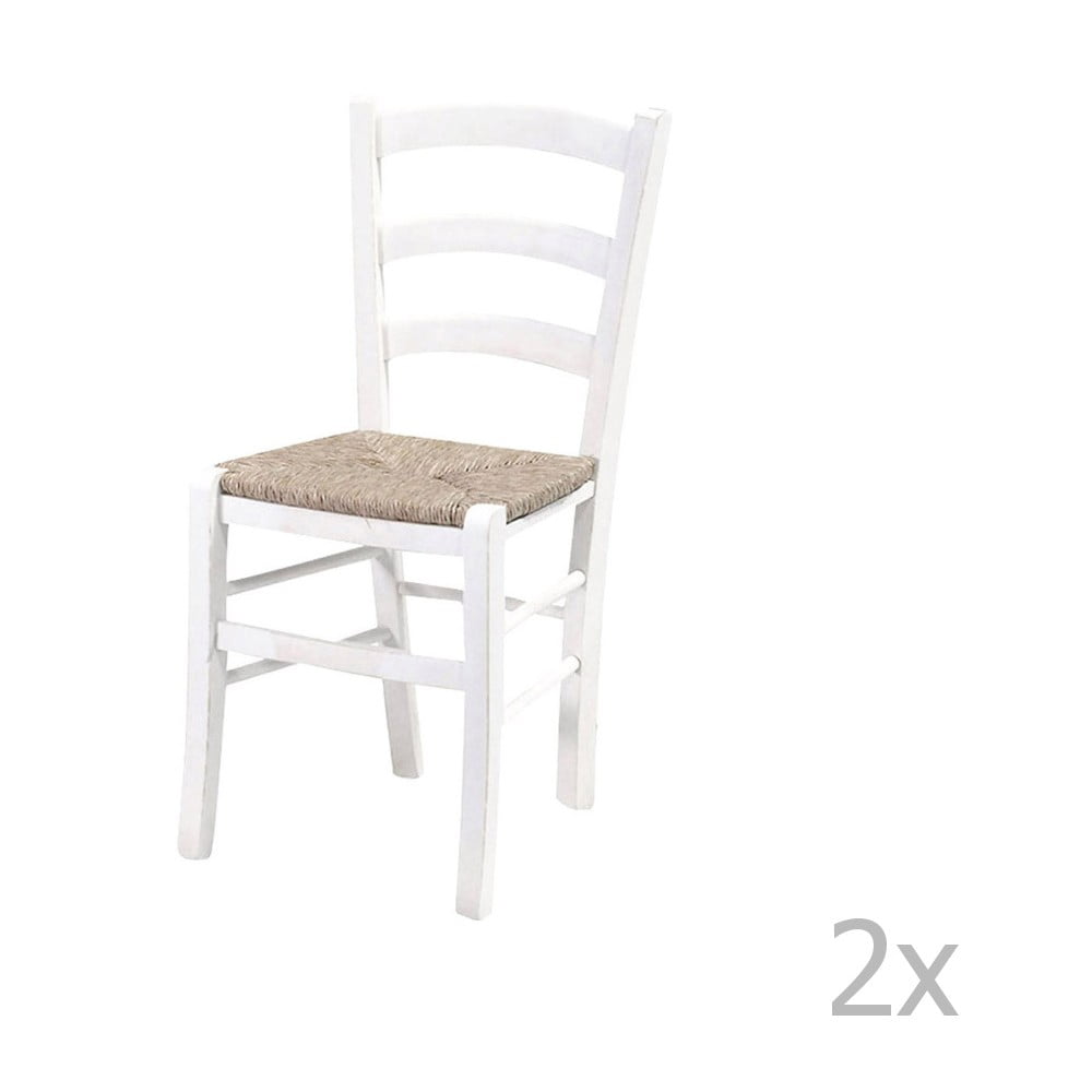 Sada 2 bielych jedálenských stoličiek s konštrukciou z masívneho bukového dreva Straw