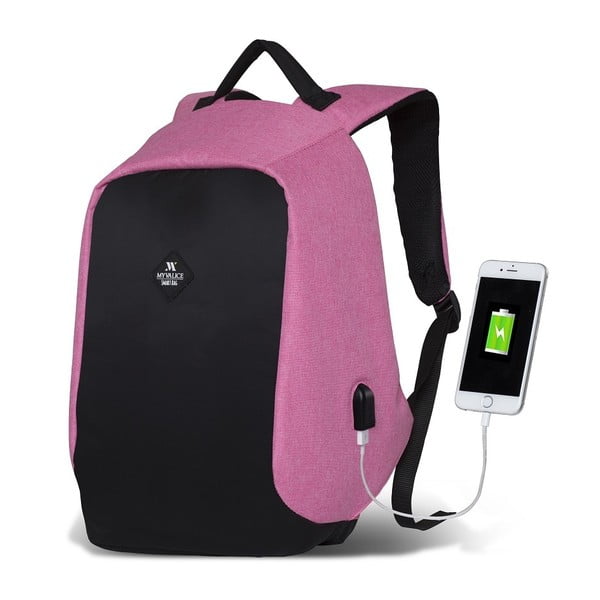 Čierno-ružový batoh s USB portom My Valice SECRET Smart Bag