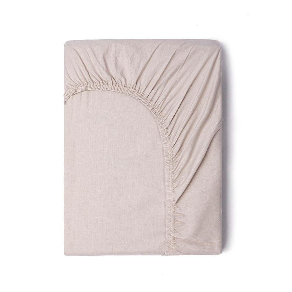 E-shop Béžová bavlnená elastická plachta Good Morning, 160 x 200 cm