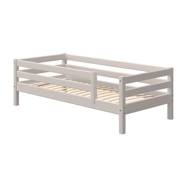 Sivá detská posteľ z borovicového dreva s 3/4 bezpečnostnou zábranou Flexa Classic, 90 x 200 cm