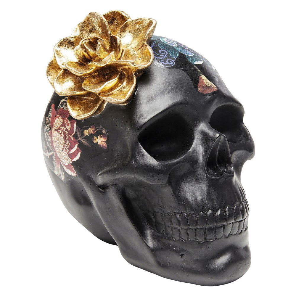 E-shop Čierna dekoratívna soška Kare Design Flower Skull, výška 22 cm