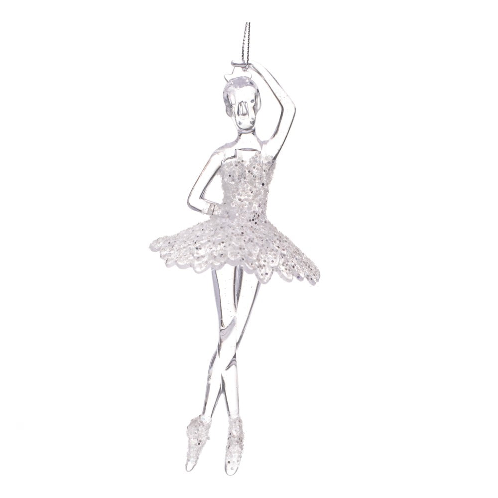 E-shop Závesná vianočná soška baleríny v striebornej farbe Dakls, výška 17 cm