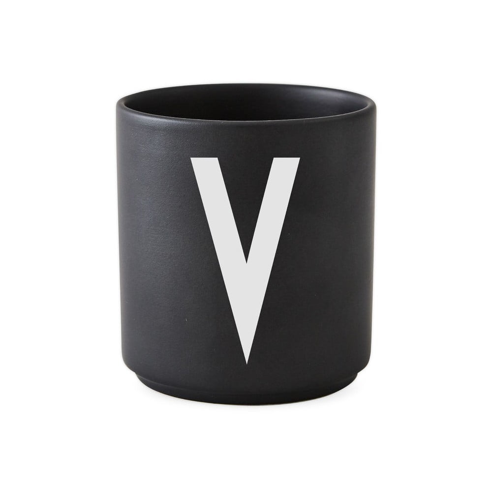 Čierny porcelánový hrnček Design Letters Alphabet V, 250 ml