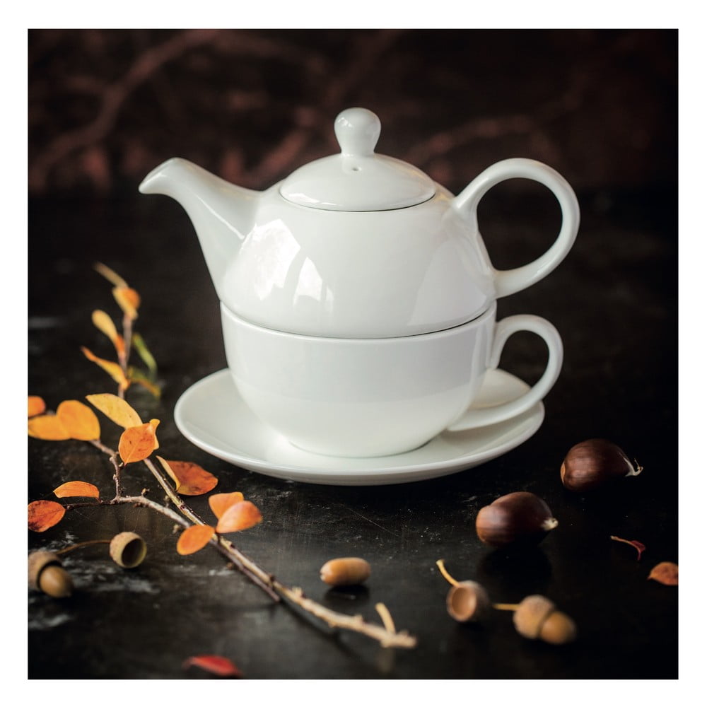 E-shop Biela porcelánová čajová kanvica so šálkou Maxwell & Williams Basic
