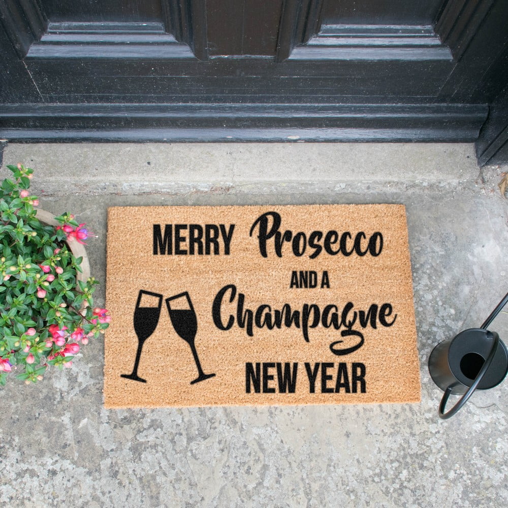 Obrázok Čierna rohožka z prírodného kokosového vlákna Artsy Doormats Champagne New Year, 40 x 60 cm