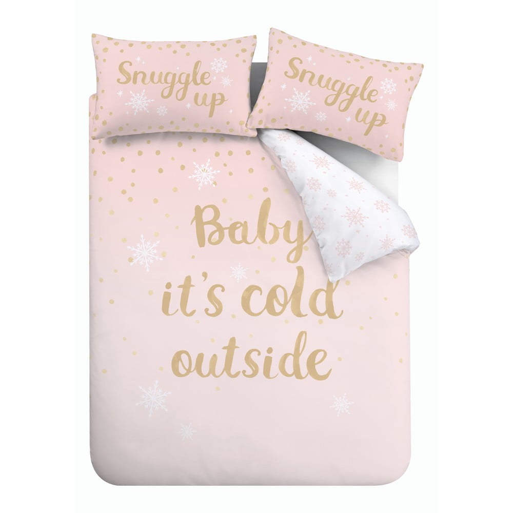 E-shop Ružové obliečky s potlačou "Baby It 'Cold Outside" Catherine Lansfield, 200 x 200 cm