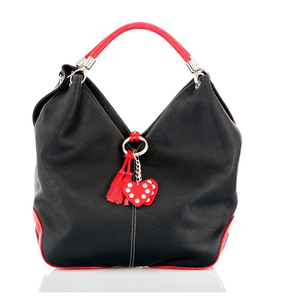 Čierna kožená kabelka s detailmi v červenej farbe Glorious Black Amy