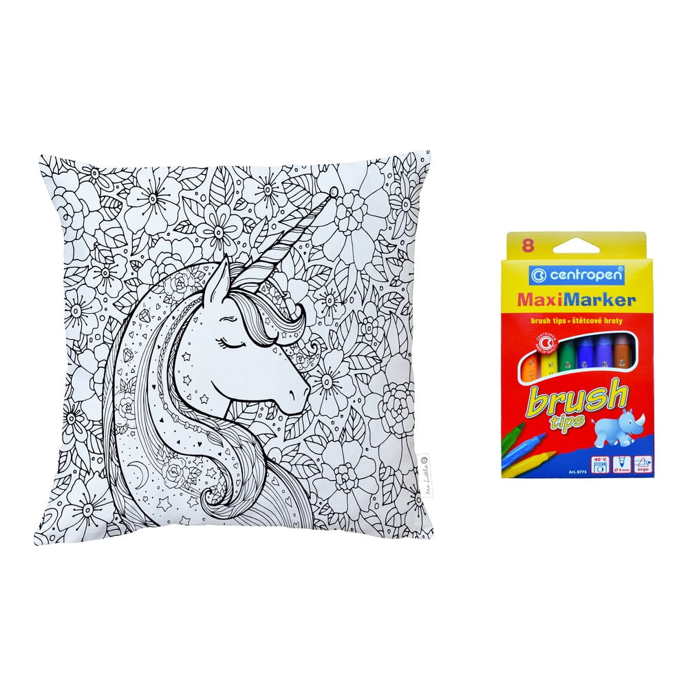 Obrázok Set obliečky na vankúš z bavlneného saténu a fixiek na textil Mr. Little Fox Flower Unicorn, 50 x 50 cm