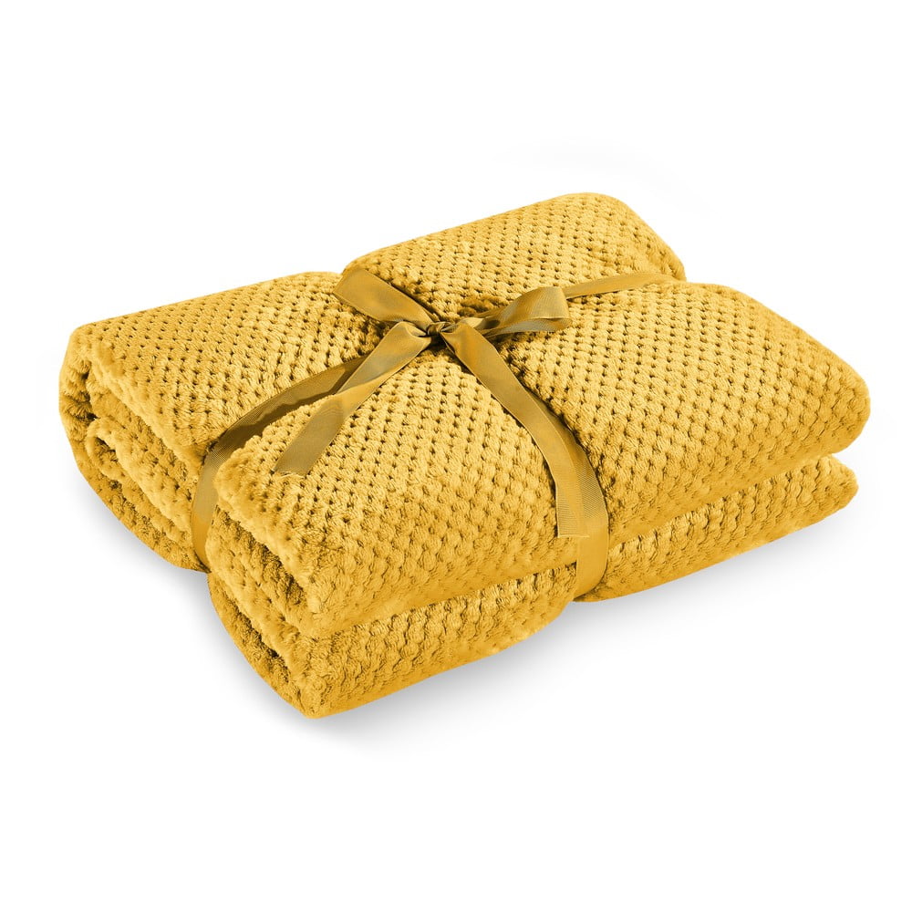 E-shop Horčicovožltá deka z mikrovlákna DecoKing Henry, 220 x 240 cm