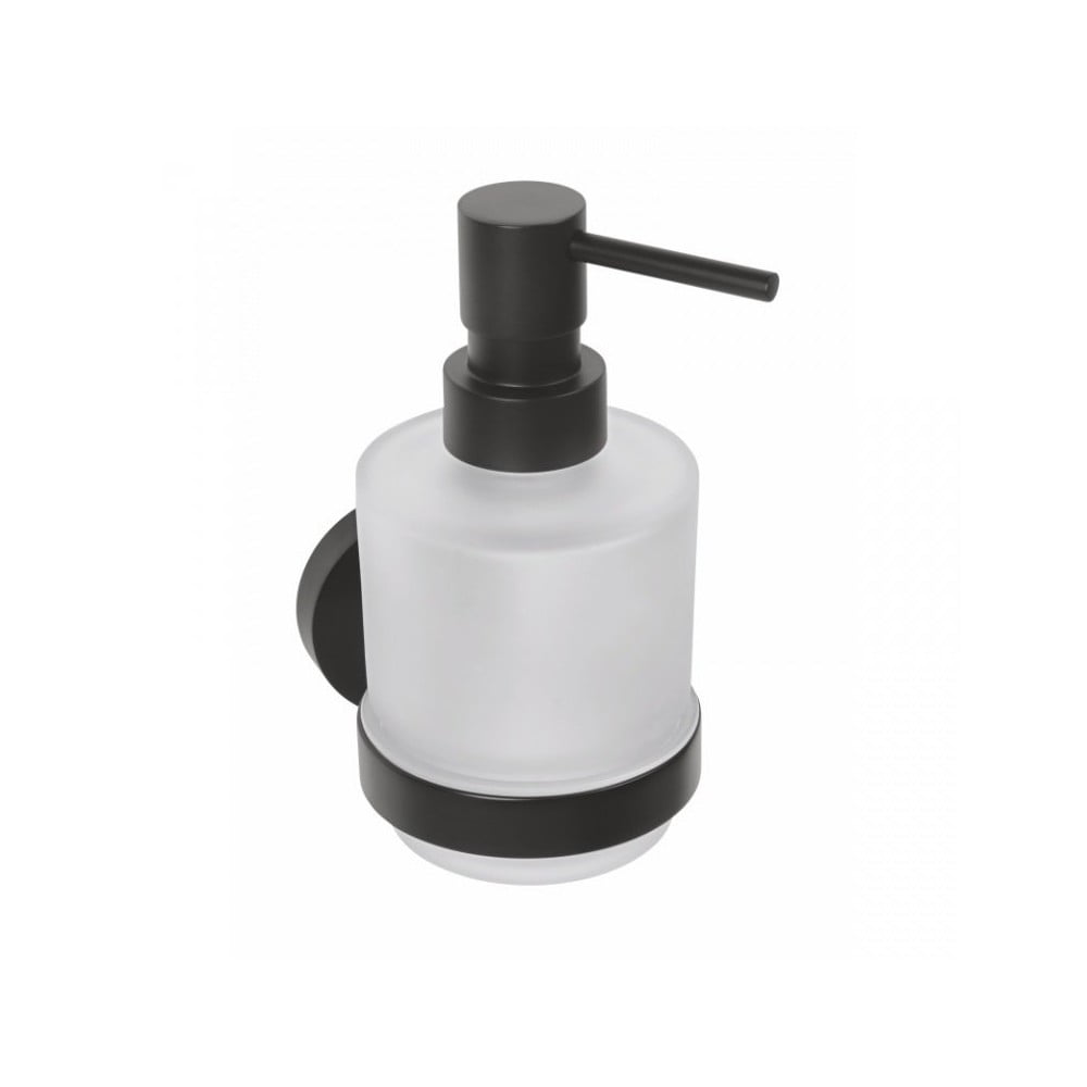 E-shop Čierny sklenený nástenný dávkovač mydla Sapho X-Round, 200 ml