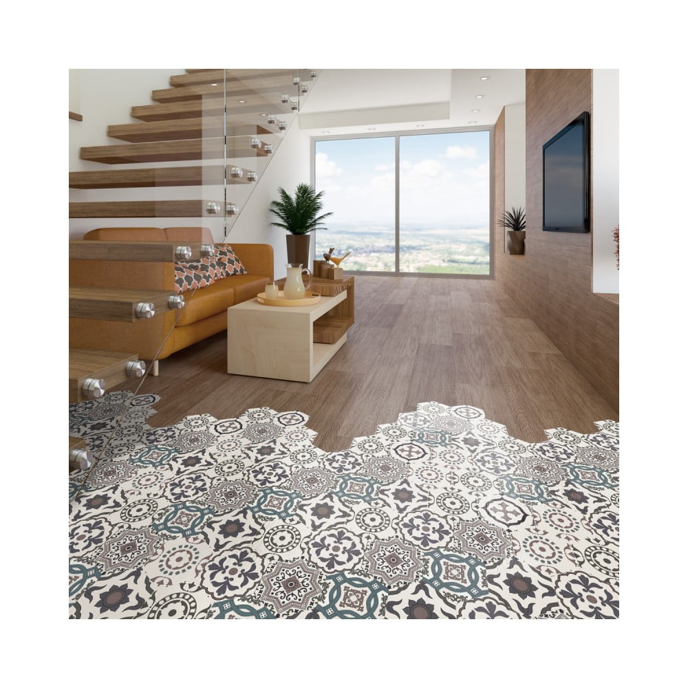 Obrázok Sada 10 samolepiek na podlahu Ambiance Floor Stickers Hexagons Solenna, 40 × 90 cm